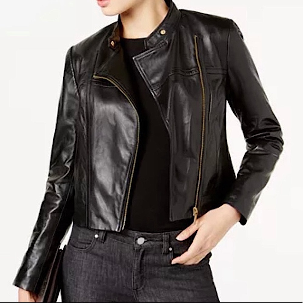 Michael Kors Leather Moto Jacket Sz P/L